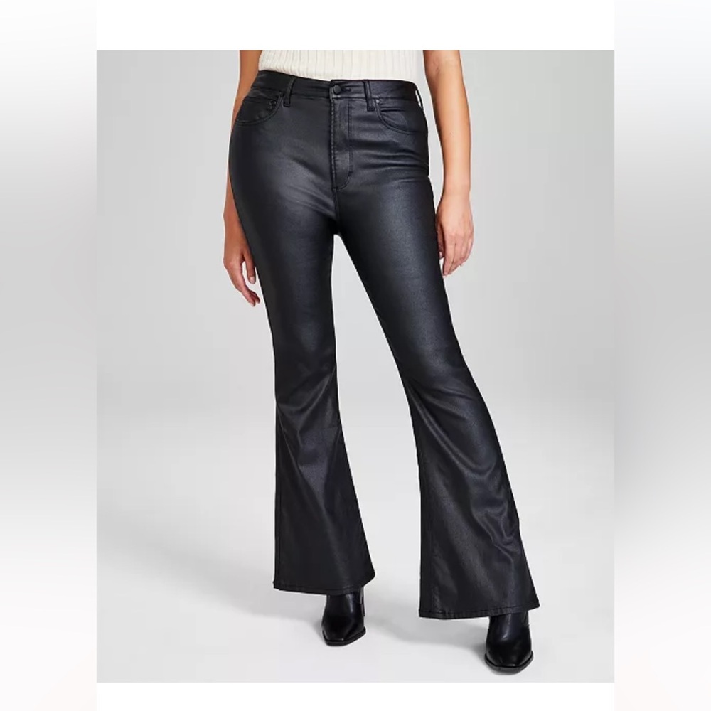 Coated Black Flared Jeans
